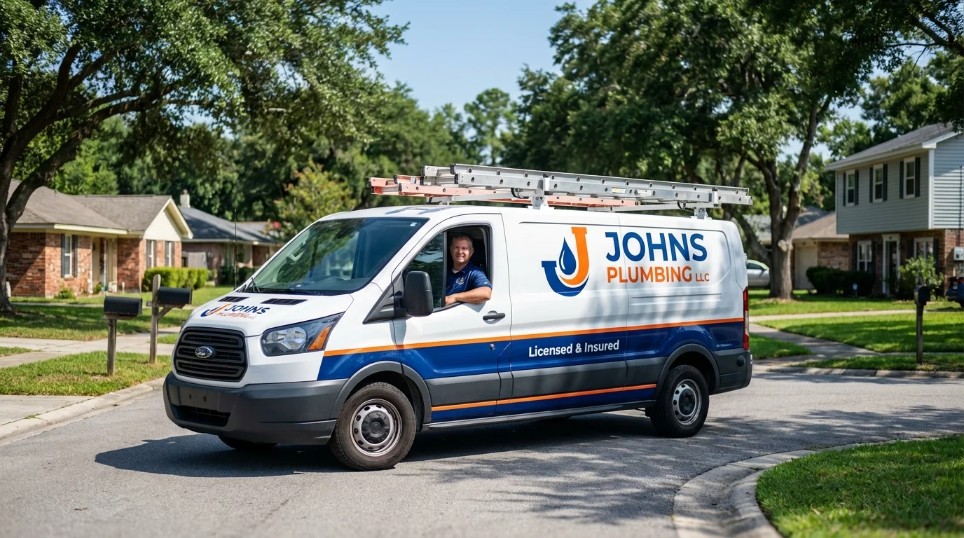 Johns Plumbing LLC service van in Stockbridge, MA