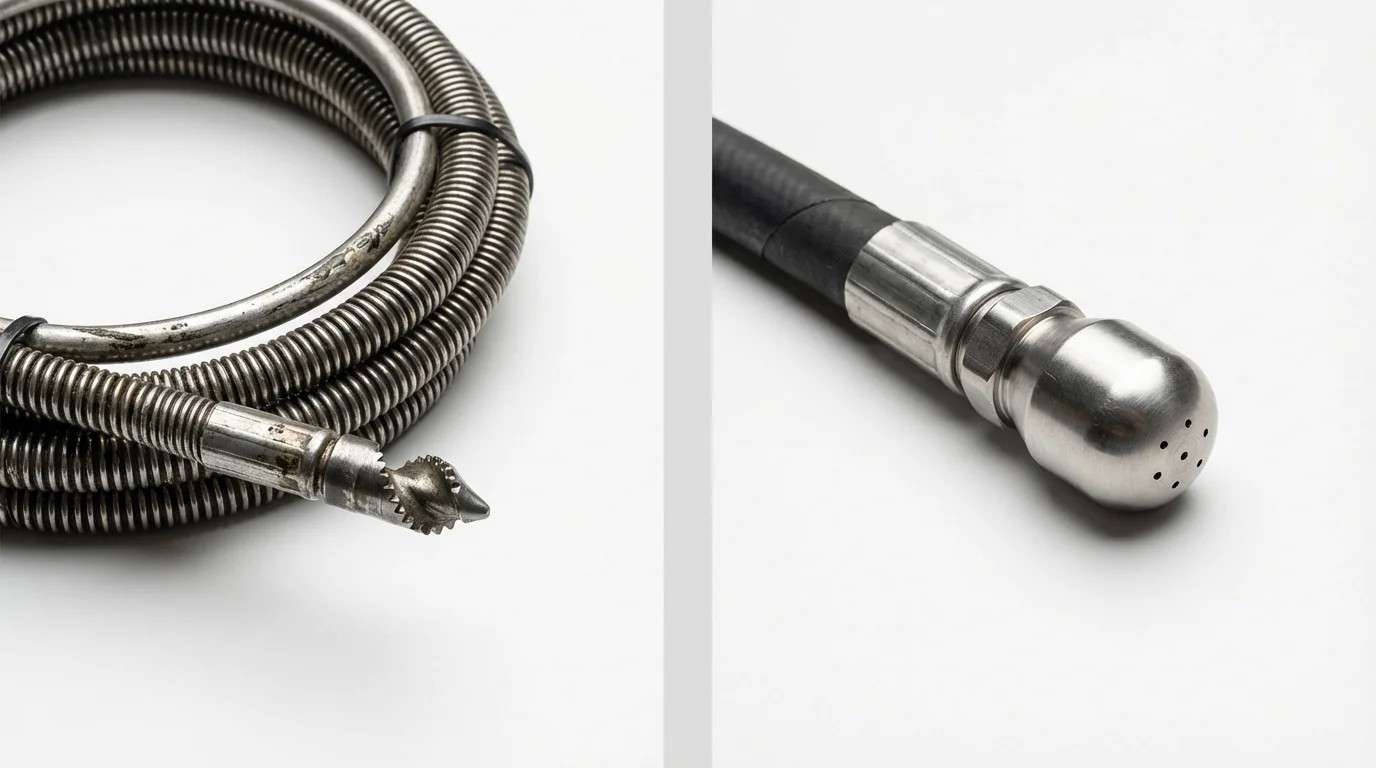 Drain snake cable and hydro jetting nozzle used for drain cleaning in Stockbridge, MA