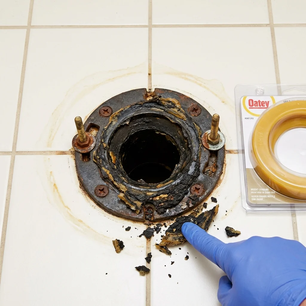 Failed wax ring showing water seepage at the base of a toilet in a Stockbridge, MA home