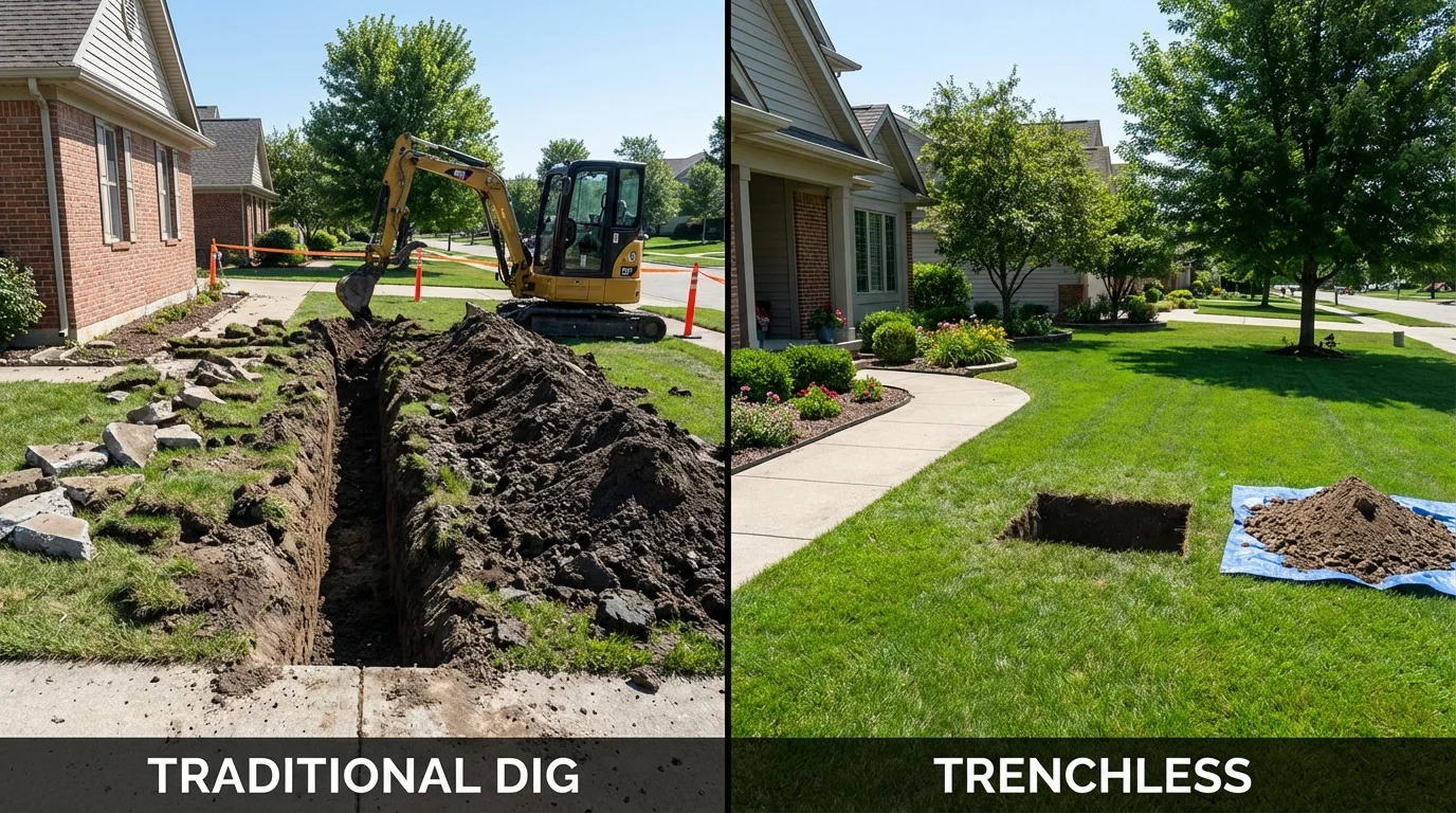 Trenchless sewer repair with minimal yard damage versus traditional excavation in Stockbridge, MA